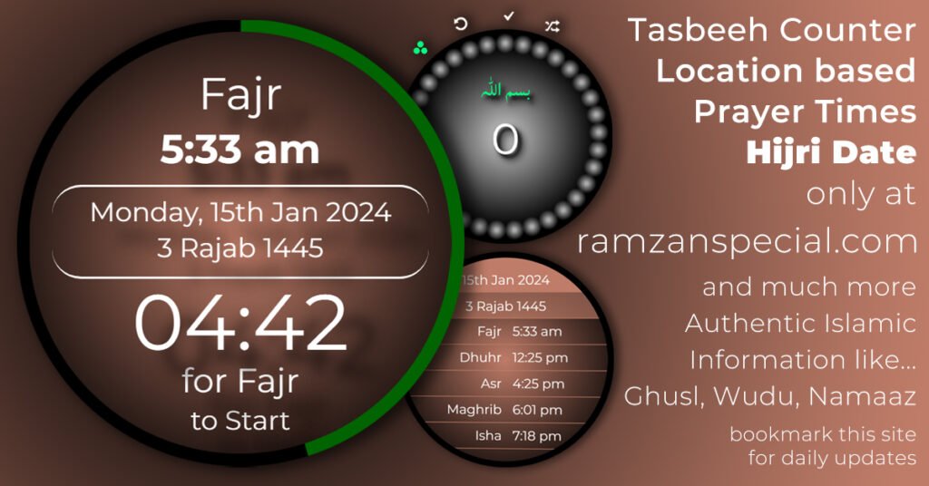 prayer times hijri date tasbeeh counter